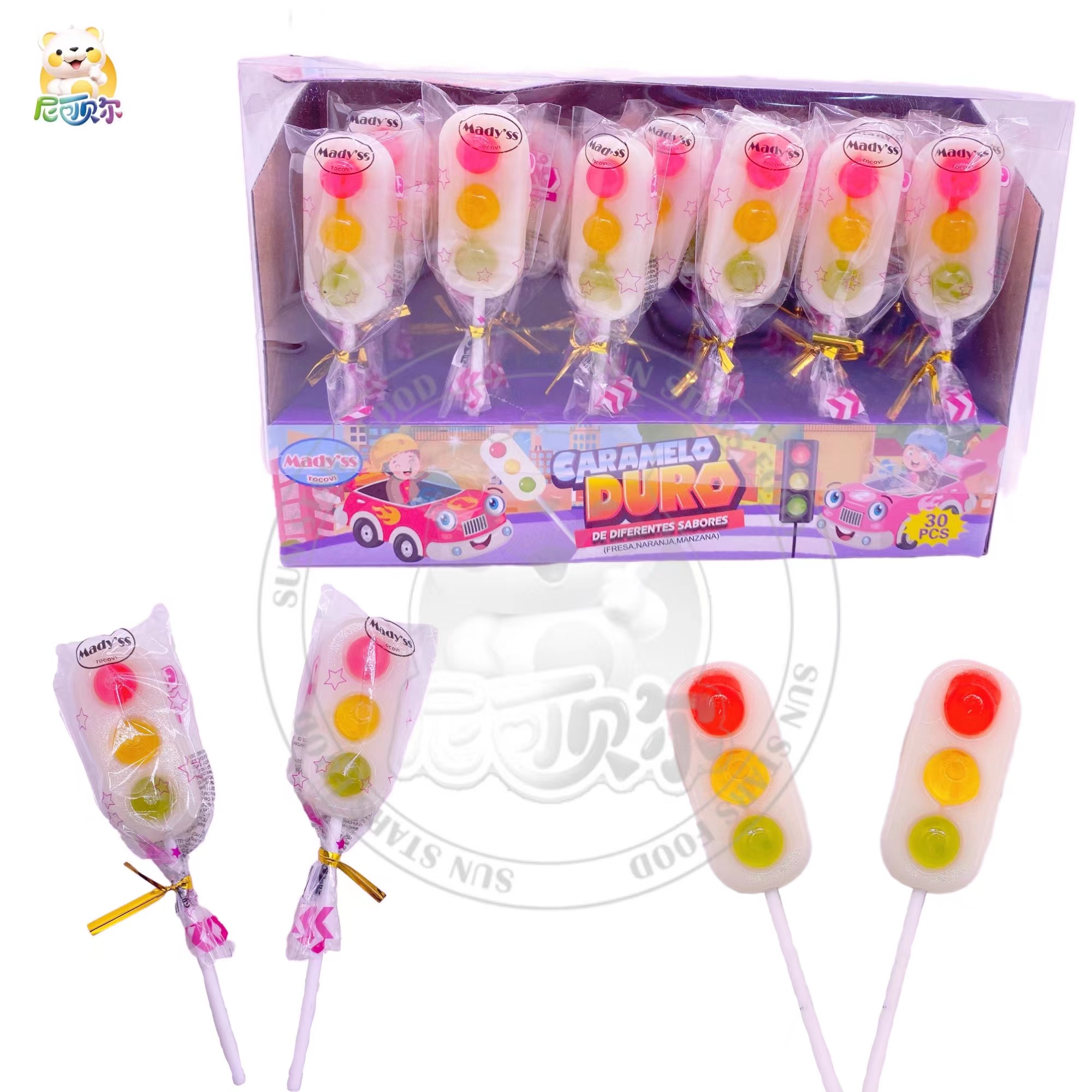 Wholesale Custom Halal Traffic Light Shaped Lollipop Candy Flavor Sweet Lollipop-L298