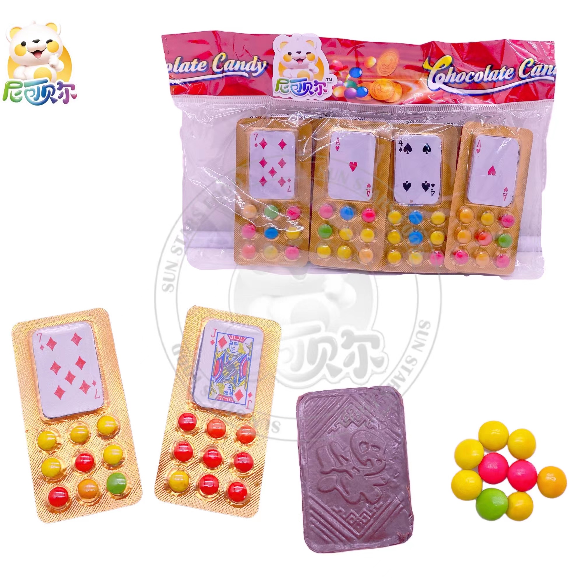 Fun Poker Shaped Chocolate And Candy Chocolate Coated Beans In Chocolate Bags-C451