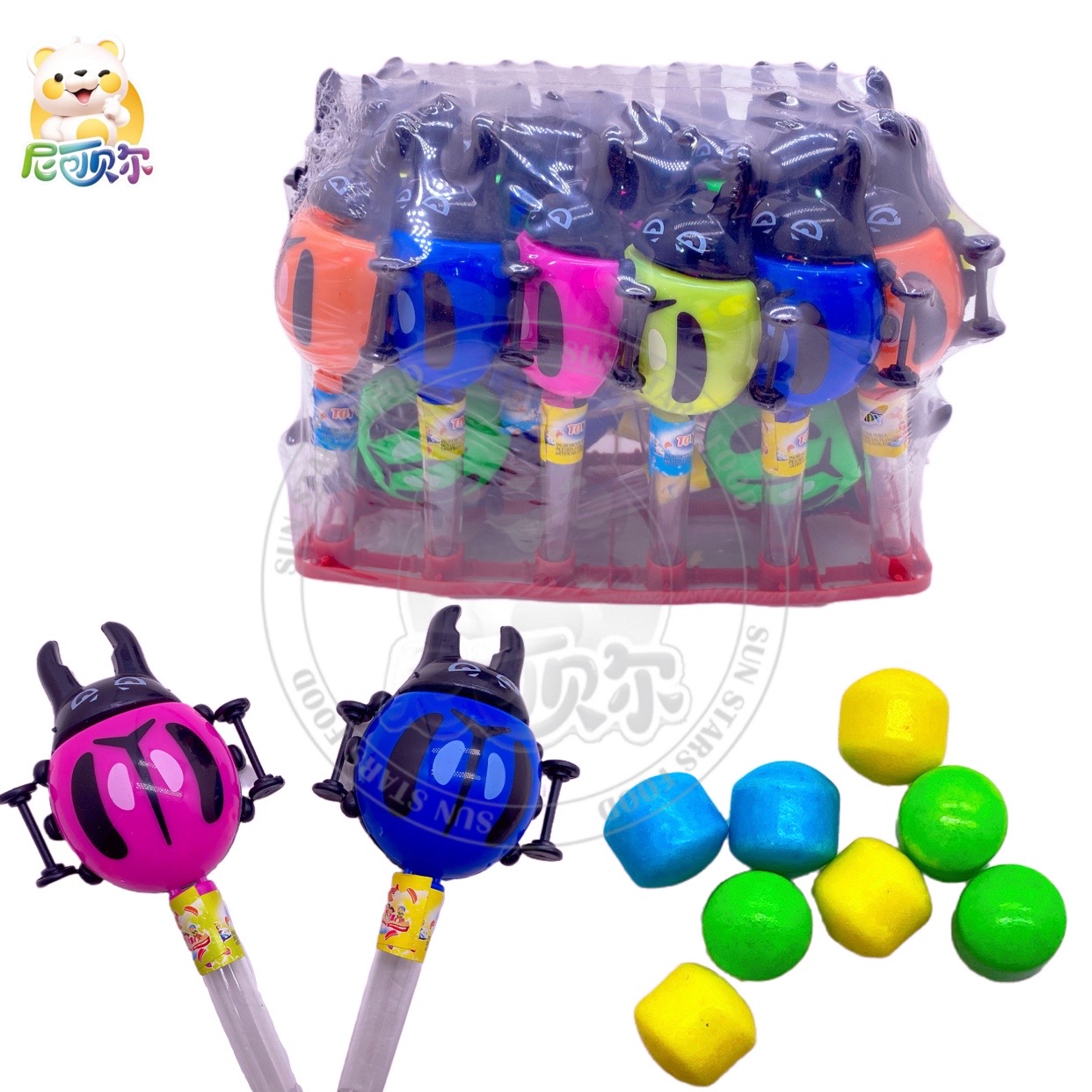 High Quality Beetle Car Shape Whistle Toy Candy Colorful Sweet Halal Fruit Flavor Squeeze Candy-T453