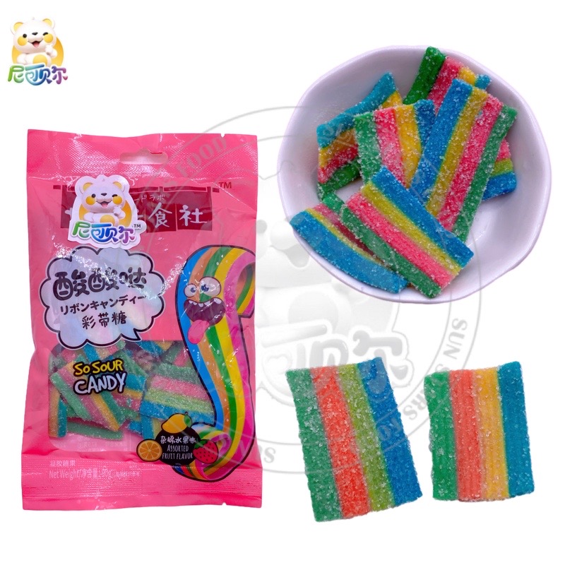 Factory Direct Supply Sour Belt Sugar Coated Rainbow Gummy Candy Confectionery Manufacturer-G295
