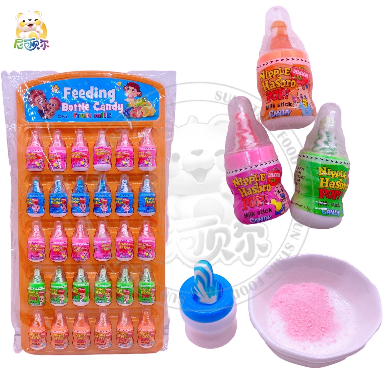 Kids Toy Fruit Flavor Nipple Bottle Lollipop Hard Candy With Sour Powder Candy-H388