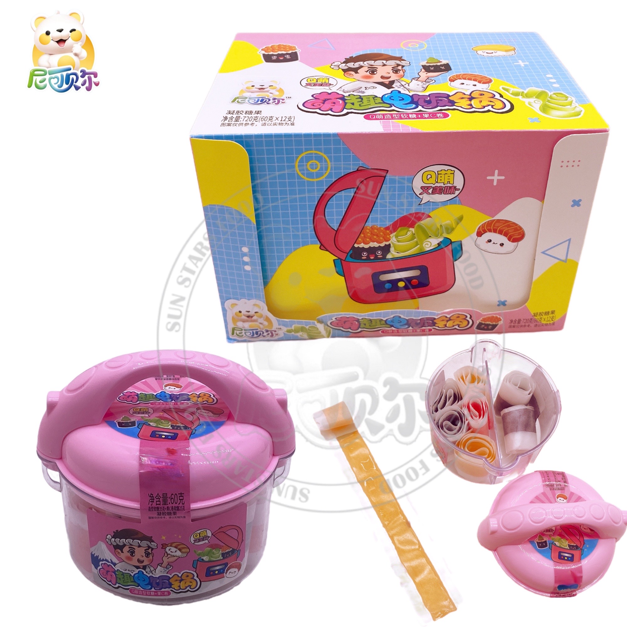 China Wholesale Rice Cooker Shape Toy Gummy Candy Fruity Long Fudge Fudge Chewy Fudge Fudge Candy Tape Roll Shape Fun Snacks-T492