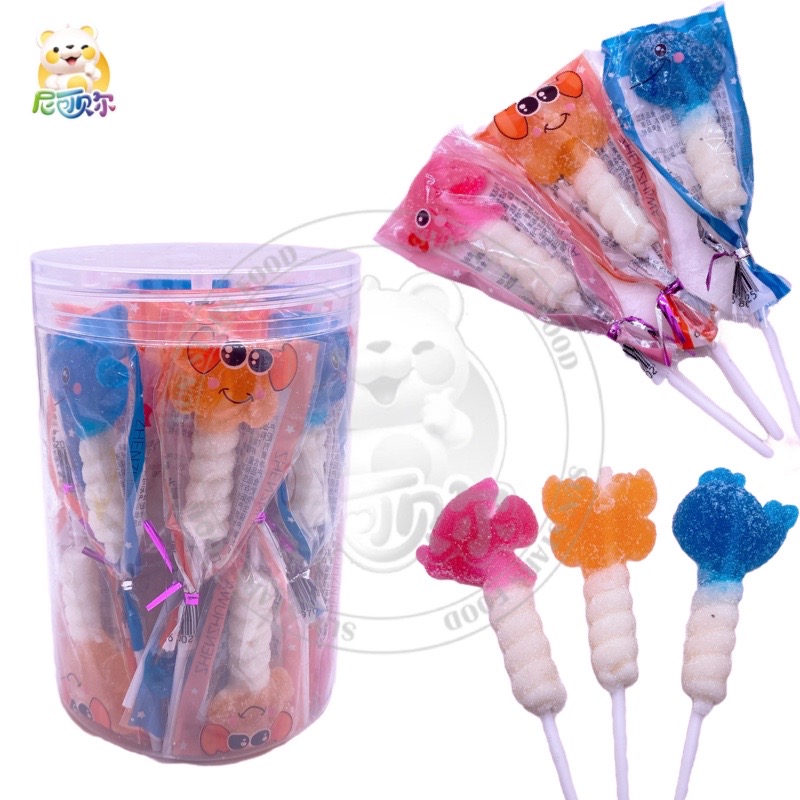 Multi Colors Marine animals Shape Gummy Candy Lollipop Fruity Chew Soft Candy Jelly Gummy Lollipop-G328