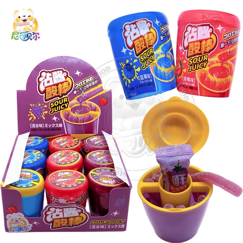 High Quality Juicy Dip Chewy Gel Soft Gummy Candy Stick With Sour Juice Dipping Sauce-G341