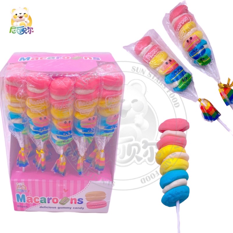 New Multi Color Yummy Fruit Flavor Macaron Hamburger Lollipop Soft Jelly Gummy Candy-G325