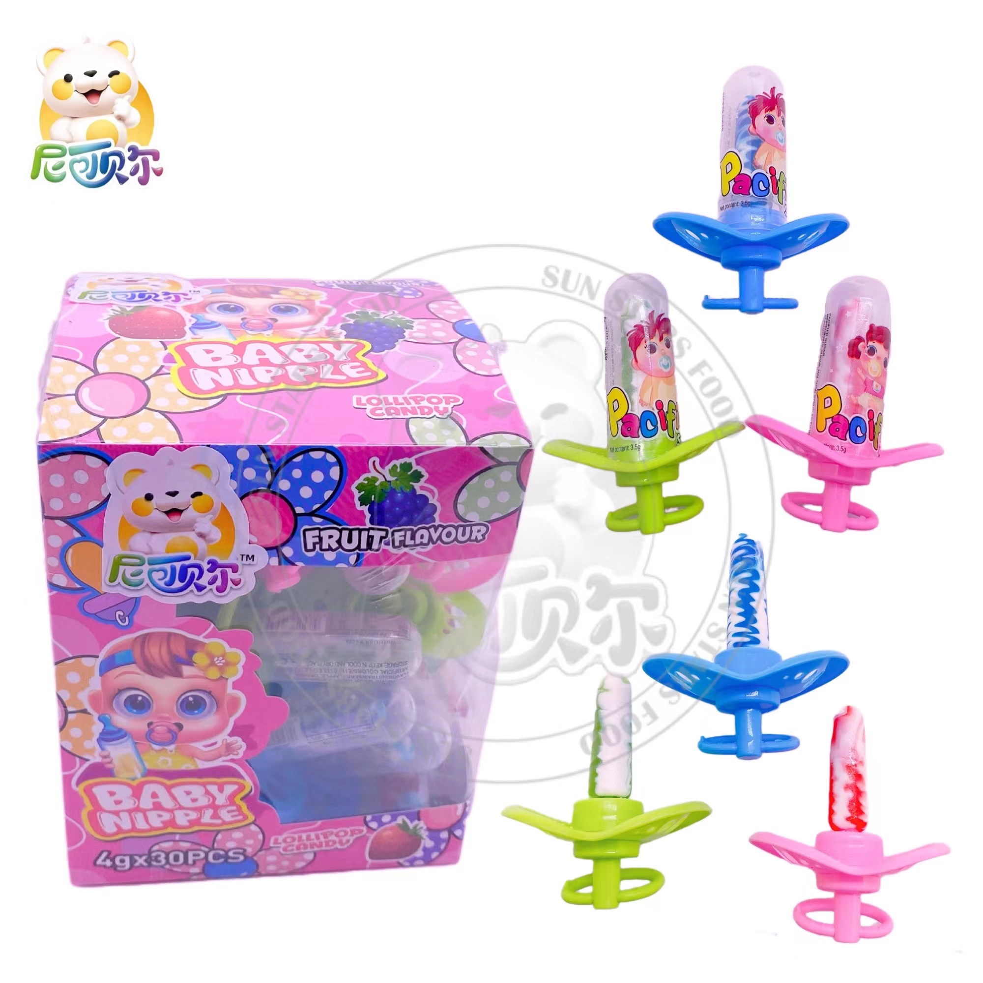 Funny Pacifier Shape Candy Twist Swirl Hard Candy Halal Candy Nipple Lollipop-T441