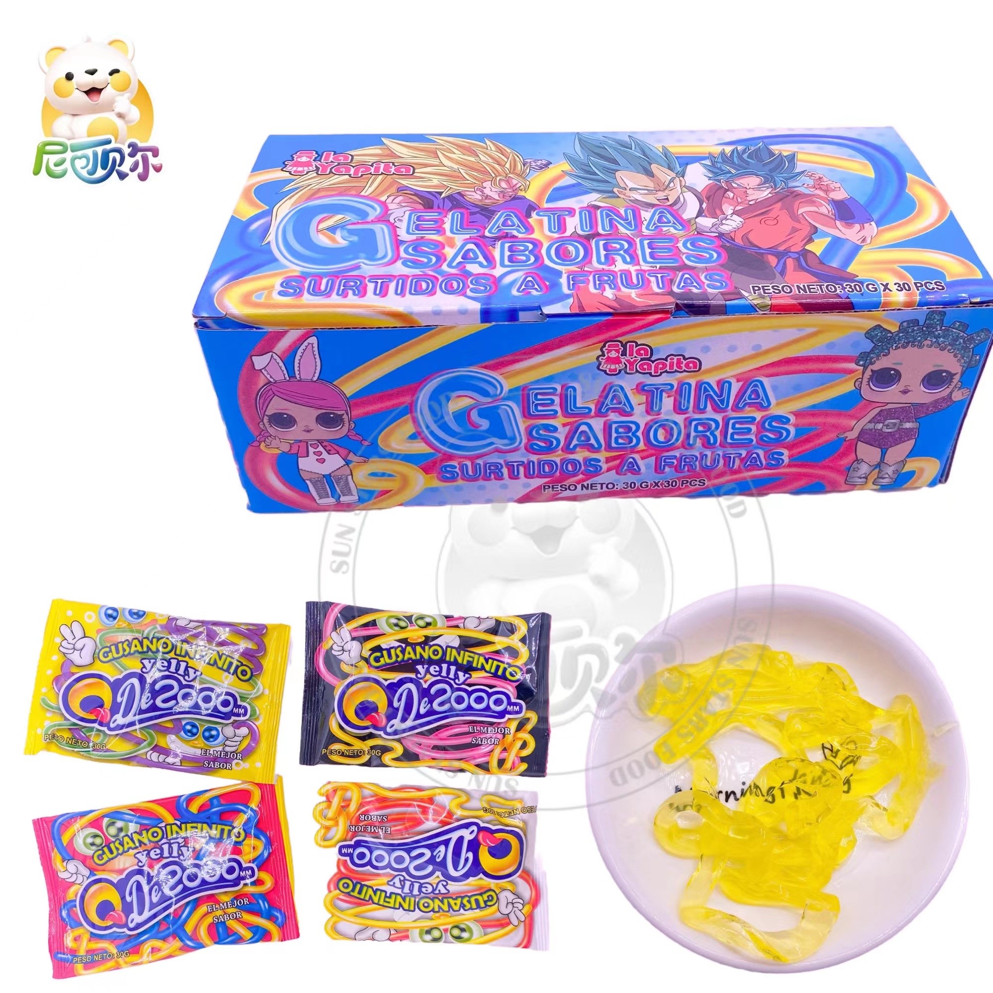 Halal Wholesale Custom Curved Long Noodles Jelly Shaped Jelly Candy Flavor Jelly Fudge-J112