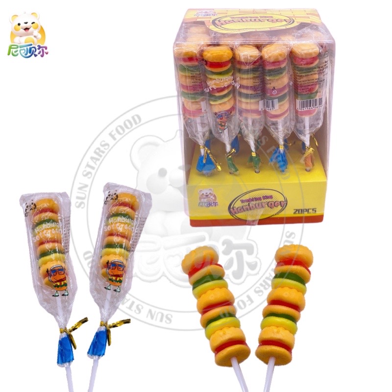 Hot-sale hamburger food shape circular assorted gummy candy chewy candy-G268