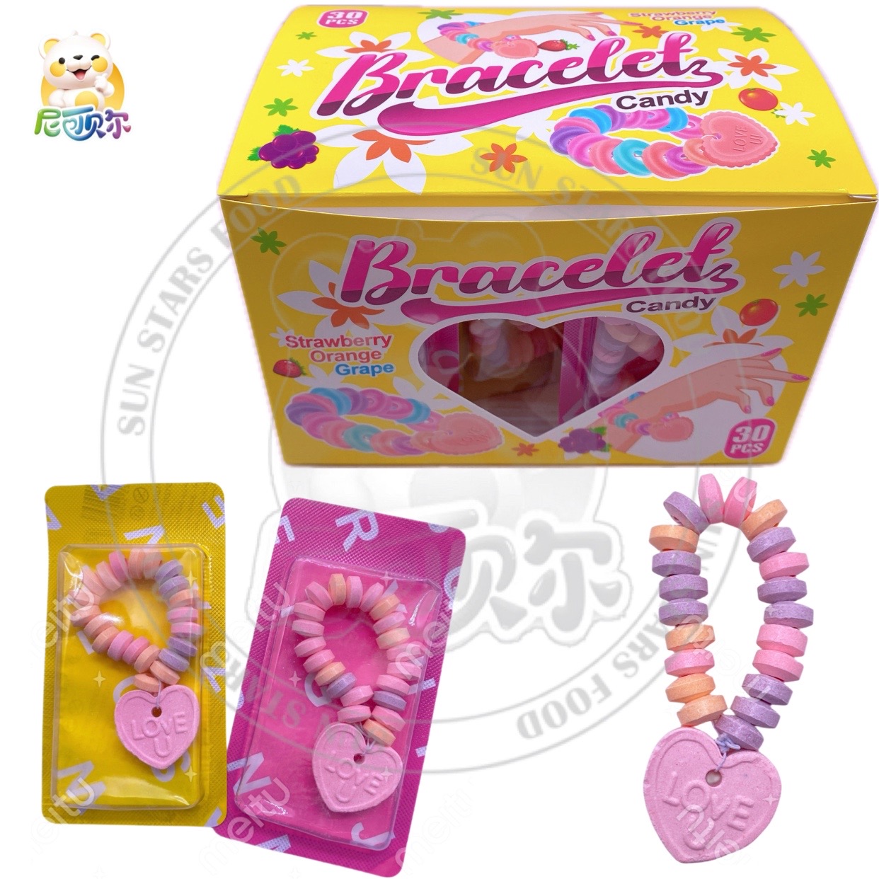 Mixed Flavor Hard Candy Tablets Bottled Bracelet Candy Promotional Cartoon Toys-T558