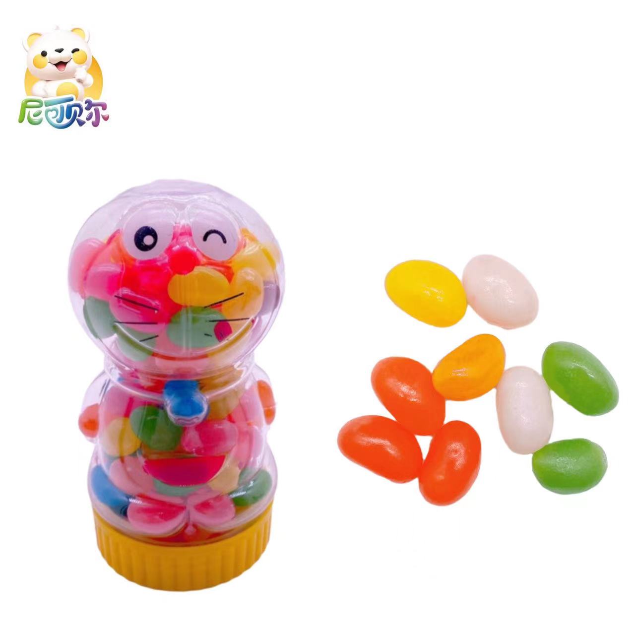 Customized wholesale halal candy cartoon mini Doraemon cat can packaging fruit flavored jelly bean toy jelly candy-G207