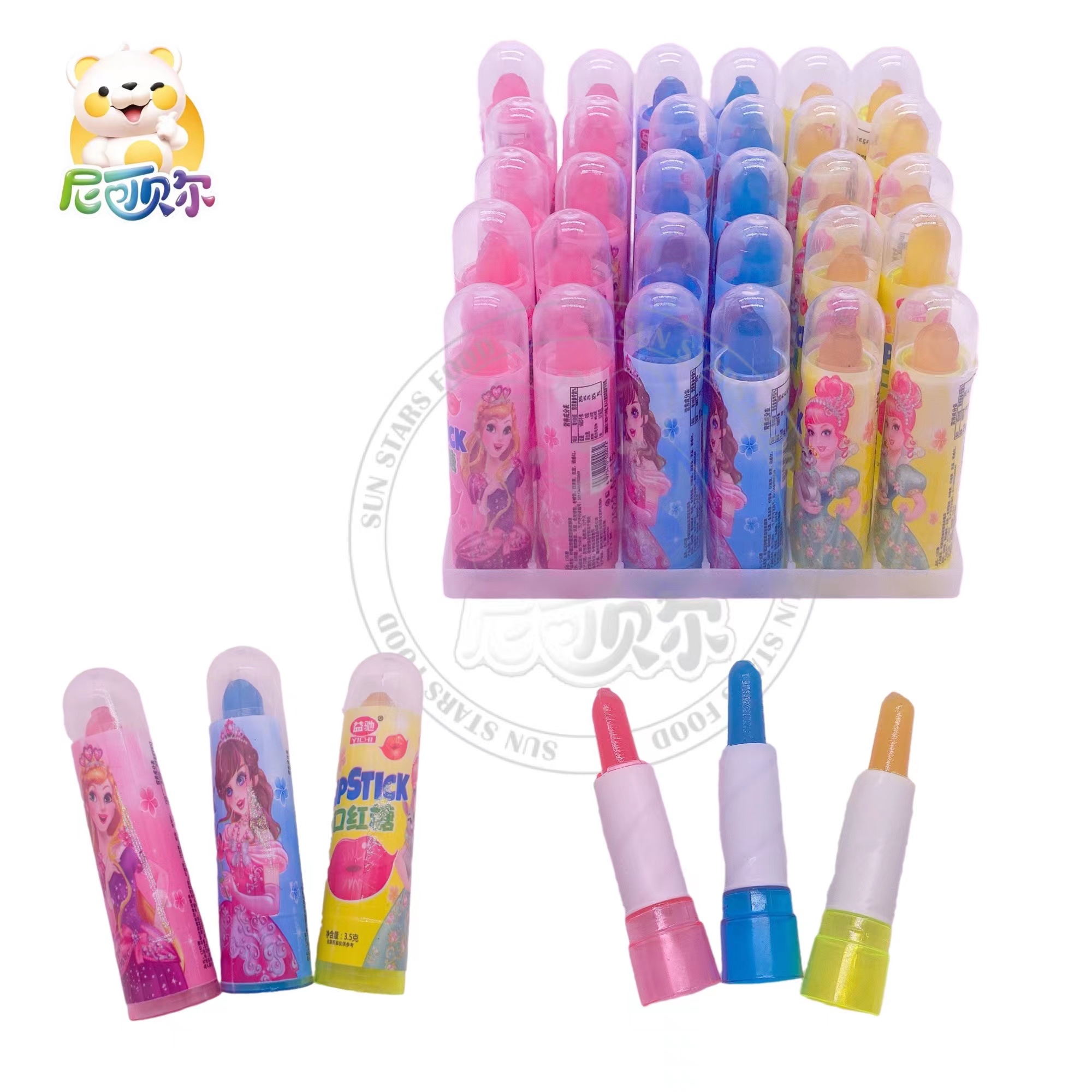 China wholesale lipstick shape lollipop toy lipstick hard candy-T428