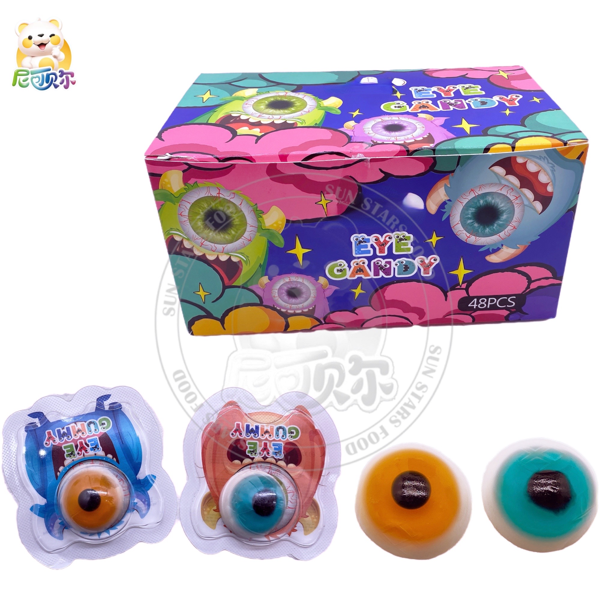 Halal Wholesale Soft Sweets Popular Halloween Confectionery Jelly Gummy Candy Eye-G249