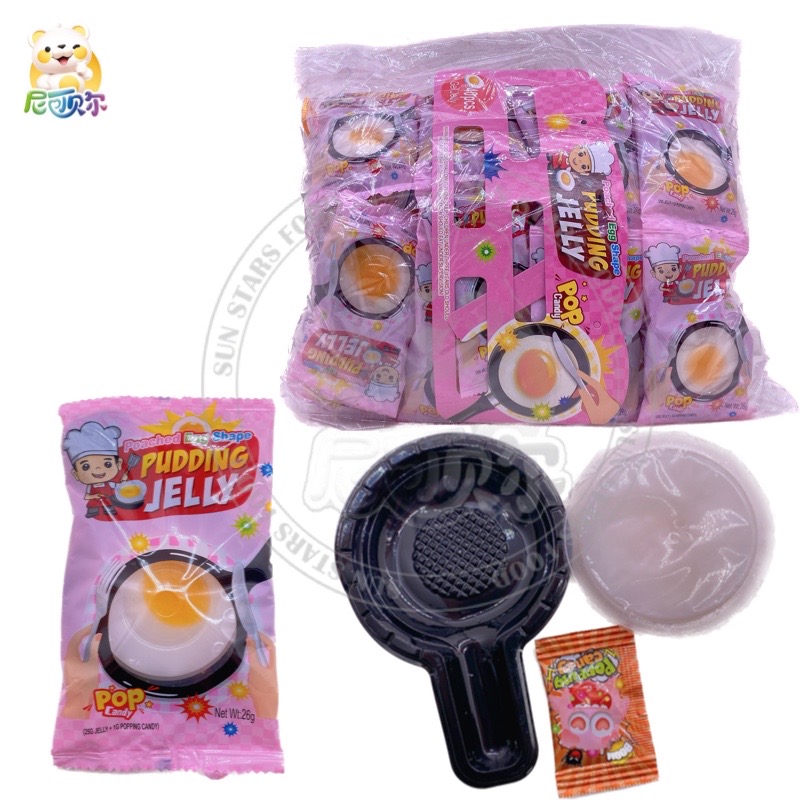 Halal Jelly Pudding Candy Sweet Fruit Flavor Egg Shape Jelly With Popping Candy Omelette Toy Pan And Egg Funny Kitchen Game-J152