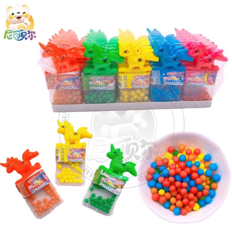 High Quality Whistling Unicorn Shaped Candy Toy Colorful Sweet Halal Fruit Flavor Squeeze Candy-T448