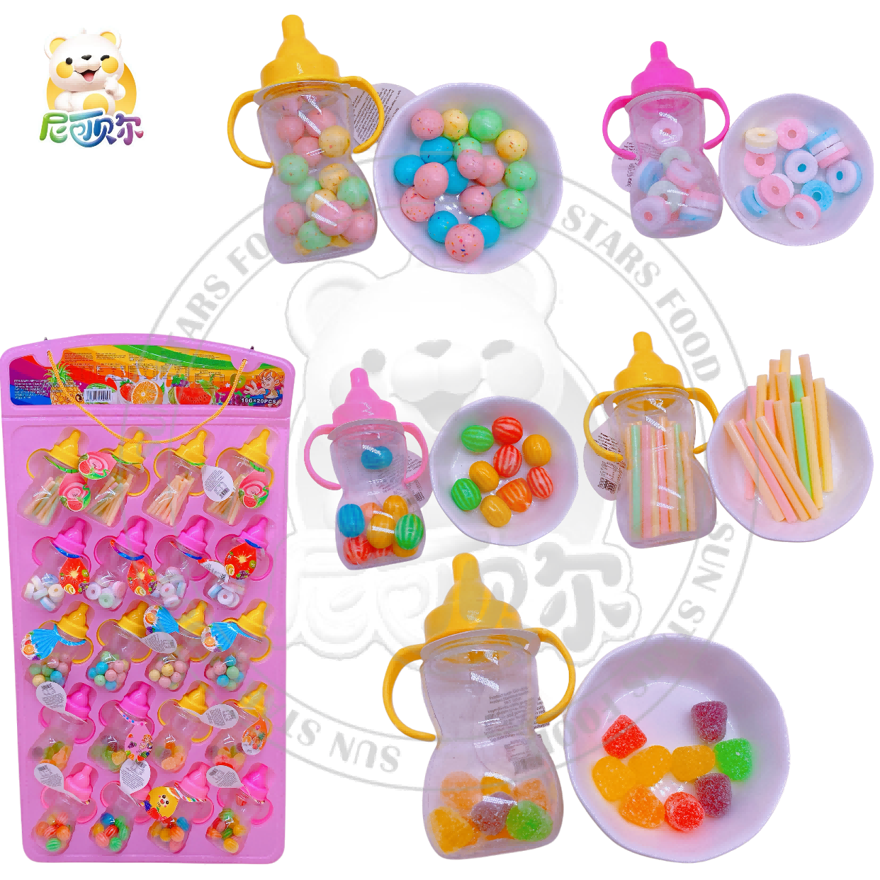 Wholesaler Candy The Big Baby Bottle Hangs Every Flavor Candy CC stick gummie watermelon bubble gum dinosaur egg bubble gum-T594