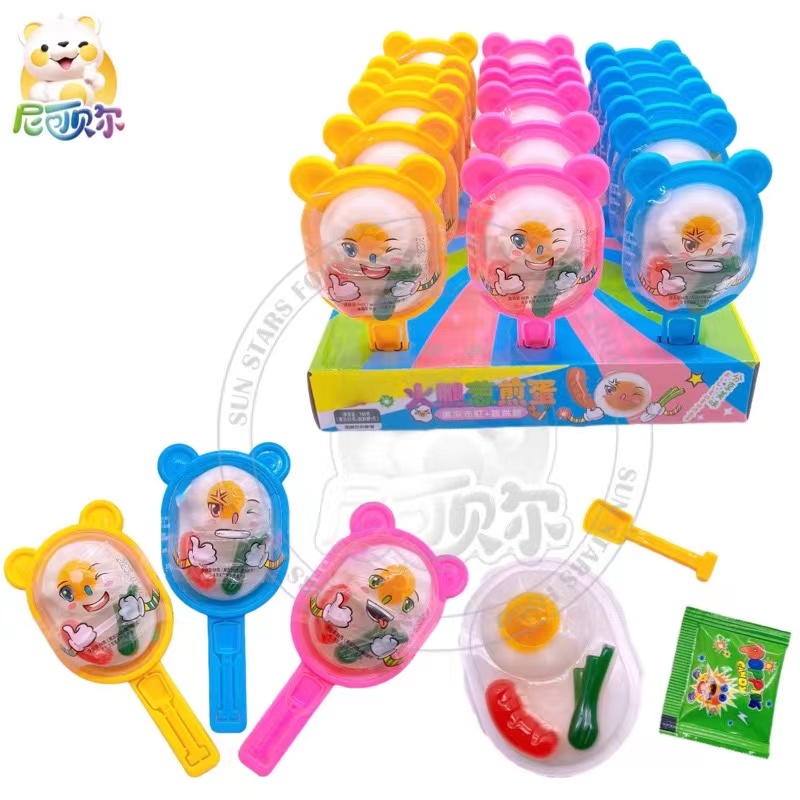 Halal Jelly Pudding Candy Sweet Fruit Flavor Egg Shape Jelly With Popping Candy Omelette Toy Pan And Egg Funny Kitchen Game-J114