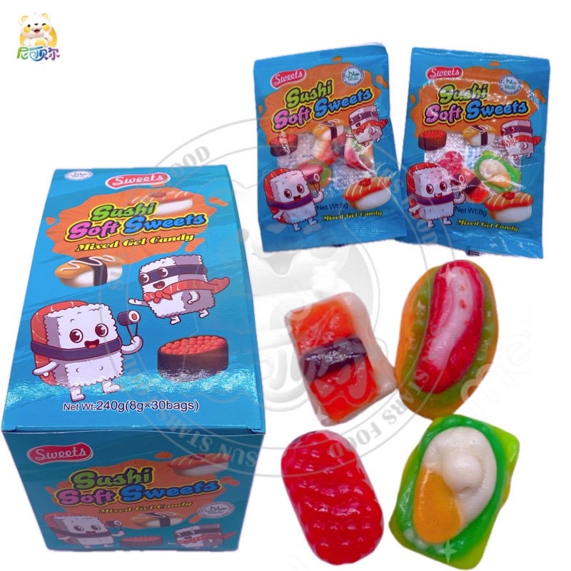 Halal Candies Wholesale Fudge Candy Letter Of The Sandwich Hot Dog Poached Egg Sushi Shape Gummy Jelly Soft Candy-G360
